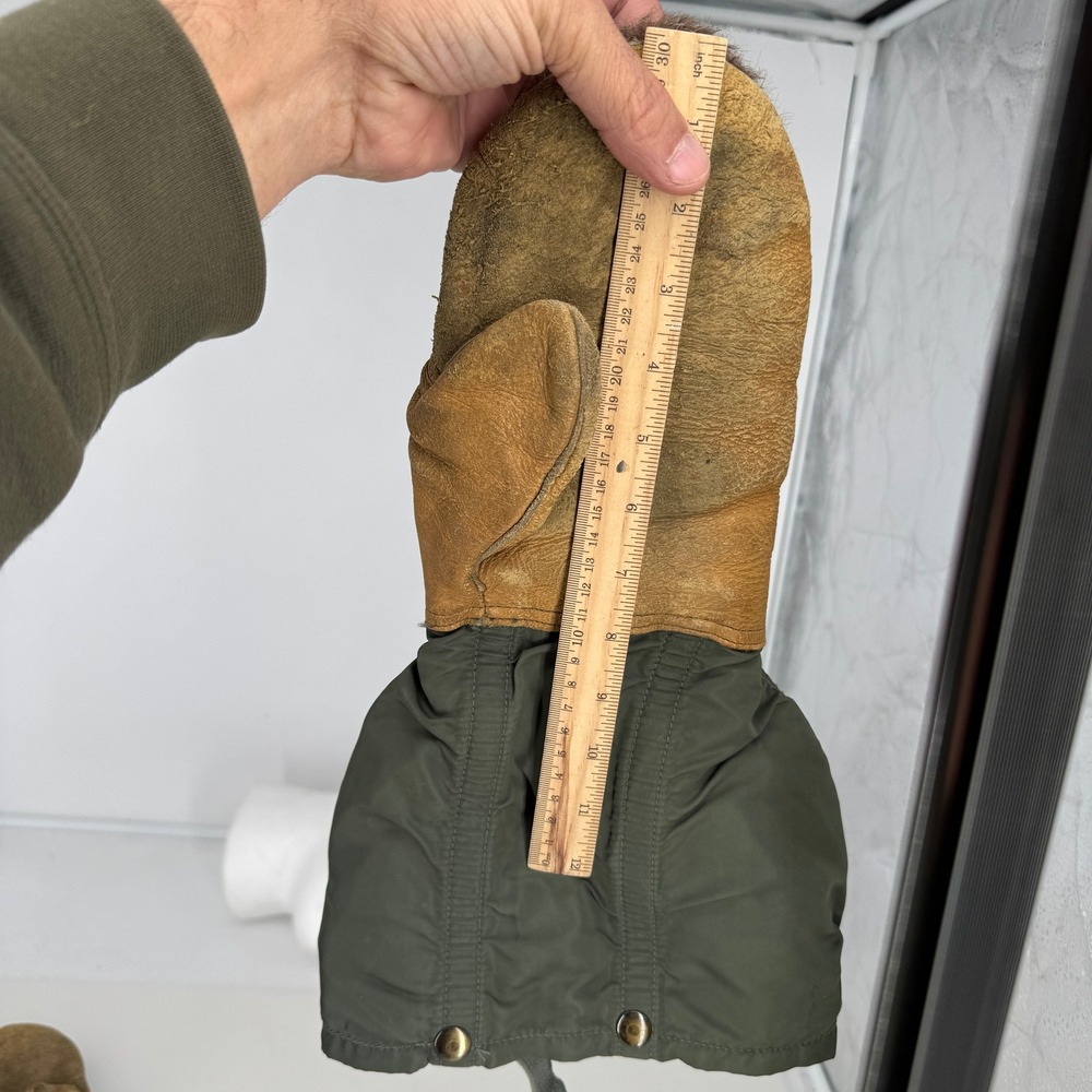 Vintage N-4B Flying Mittens Men M Green Illinois Glove Co 1973 Wool Leather USAF - Picture 5 of 5